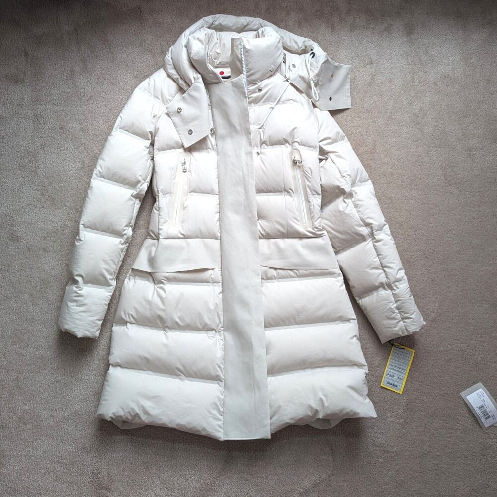 NWT Peuterey Giffard Long Quilted Puffer Duck Down Coat in Silver (US size: 6)